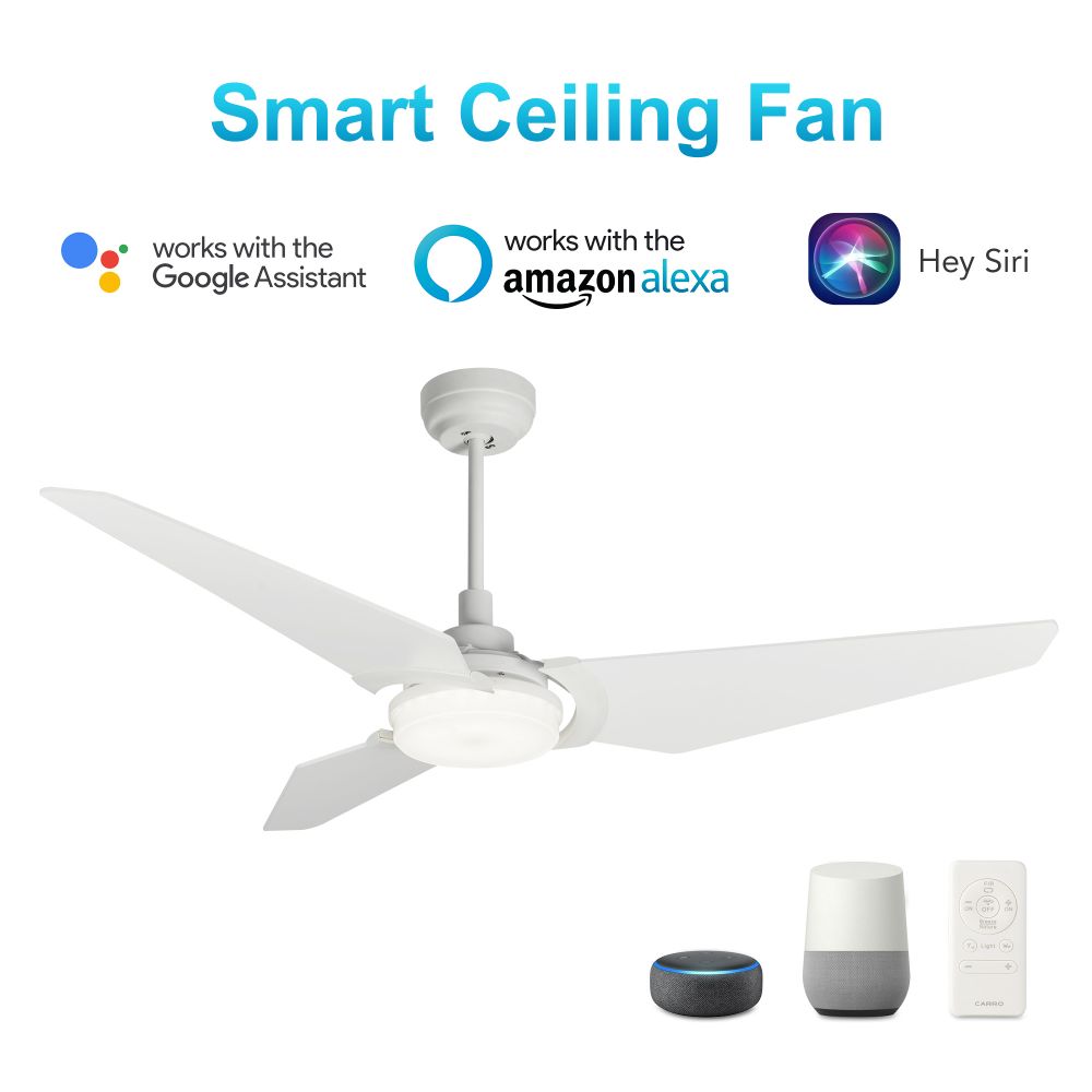 Carro USA VS523B-L12-W1-1 Kaj 52-inch Indoor/Outdoor Smart Ceiling Fan, Dimmable LED Light Kit & Remote Control, Works with Alexa/Google Home/Siri